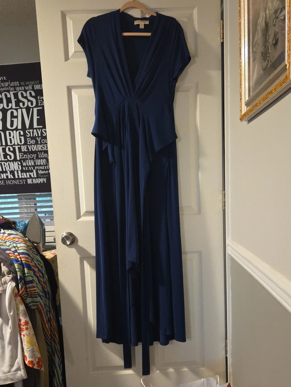 Michael Kors Deep Navy Draped V-Neck Maxi Dress